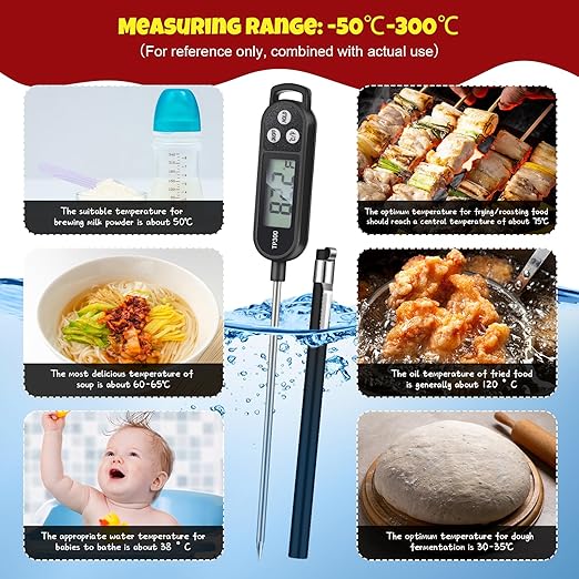 Copkim 6 Pcs Meat Thermometer Food Thermometer with Probe Water Liquid Instant Read Digital Thermometer Cooking Thermometer Supplies BBQ Kitchen Thermometer for Cooking Milk Yogurt (Black)