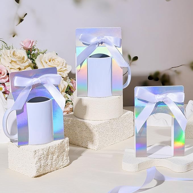 Kosiz 36 Pcs Mug Boxes Sublimation Coffee Mugs Gift Bags with Window Packaging Storage Box for Shipping Selling Wedding Valentines Gift Packaging Wrapping (for 11oz Mug,Bright Color)