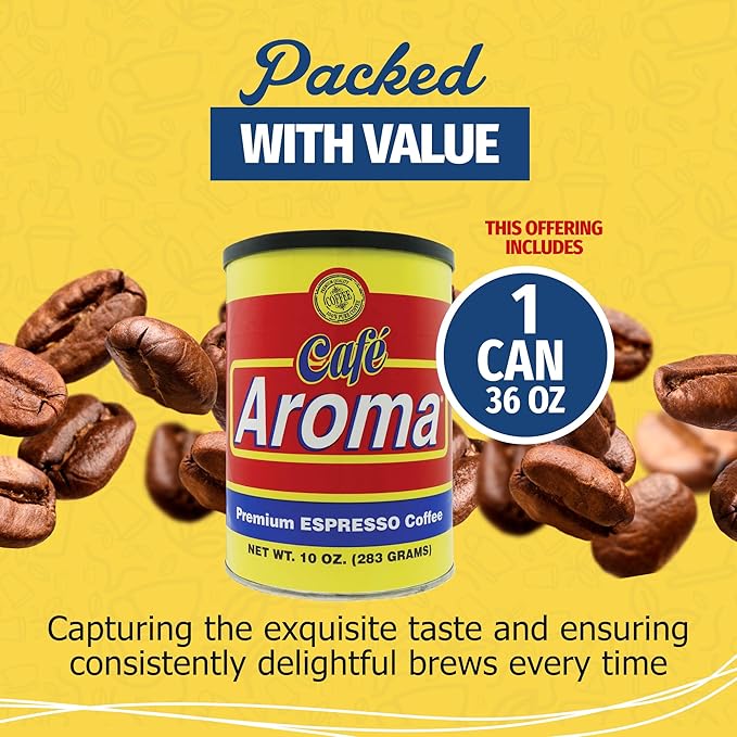Cafe Aroma Dark Roast Cuban Style Espresso, Perfect for Lattes & Iced Coffee Creations, 36 oz (1 Can)