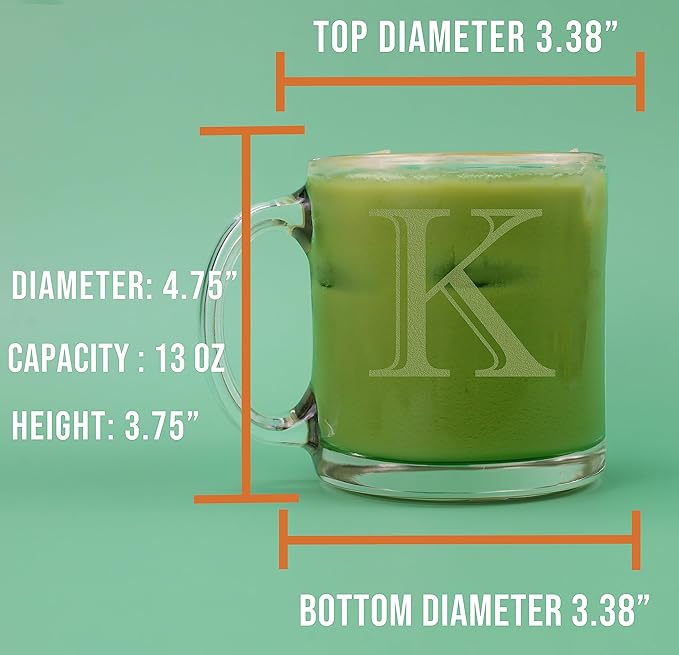 Etched Monogram 12oz Clear Glass Coffee Mug (Letter K), A-Z Customized Gifts for Coffee Lovers, Custom Engraved Gifts for Women Her, Personalized Gift for Men, Initial