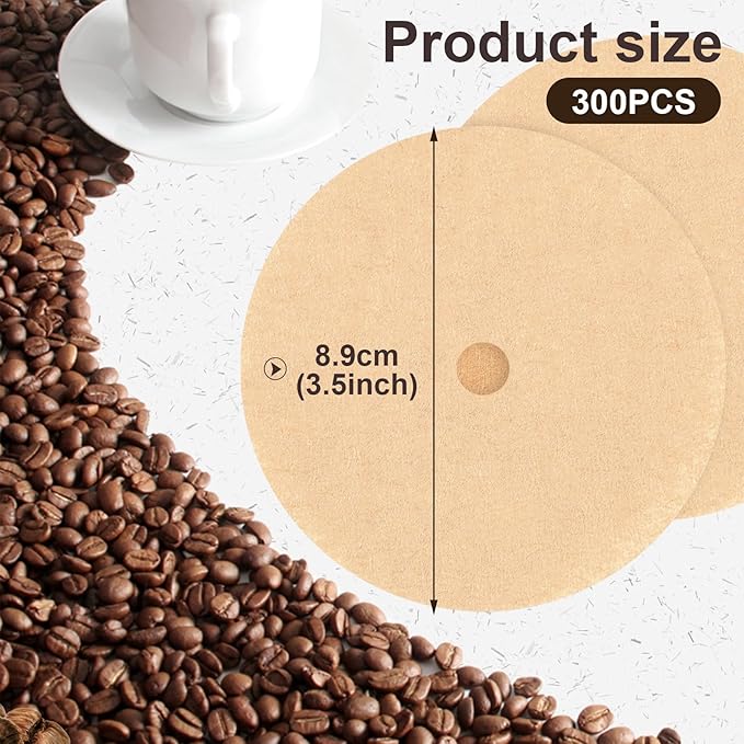 300Pcs Percolator Coffee Filters, 3.5in Disc Coffee Filters, Natural Unbleached Filter Coffee, Disposable Coffee Filters for Percolator Coffee Pot and Flat Bottom Basket