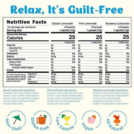 Craftmix Lemonade Variety Mix, 12 Packets, Easy Powder Drink with Real Fruit, Low-Sugar, Vegan, Low-Carb, Non-GMO, Dairy-Free, Gluten-Free, Flavored Water Enhancer, On-the-Go Water Flavoring Packets