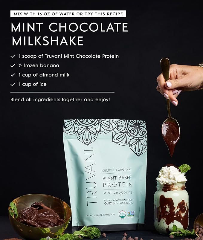 Truvani Vegan Pea Protein Powder | 20g Organic Plant-Based Protein | Keto | Gluten & Dairy Free | Low Carb | No Added Sugar | Mint Chocolate | 20 Servings (Pack of 1) |