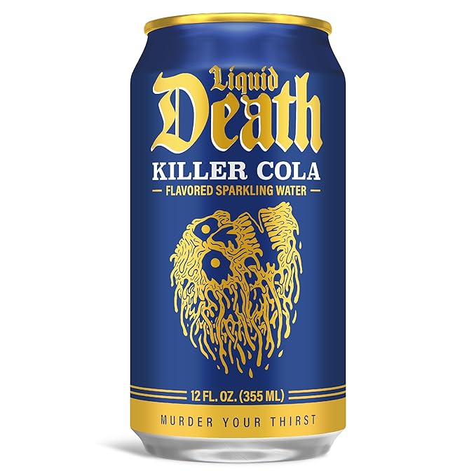 Liquid Death Soda-Flavored Sparkling Water - Killer Cola, Less Sugar*, Huge Flavor, No Caffeine, No Artificial Sweeteners, 12 Fl Oz (Pack of 12)