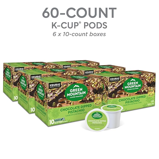 Green Mountain Coffee Roasters Chocolate Dipped Pistachio, Single-Serve Keurig K-Cup Pods, 6 Boxes of 10 (60 Count Total)