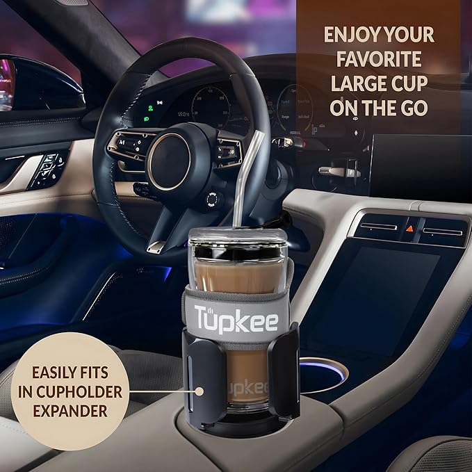 Tupkee 20oz Glass Tumbler Carrier Holder - Reusable Neoprene Wraparound Sleeve with Hand Strap - Specifically Designed for the 20oz Double Wall Glass Tumbler Coffee Drink Cup