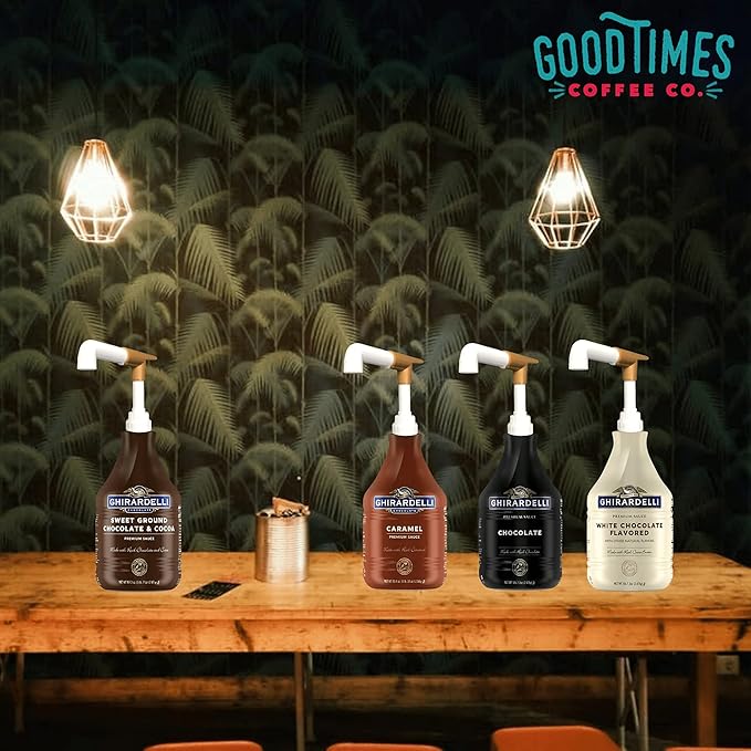 Good Times Coffee Co. Sauce Pump Dispenser (Pack of 2), Fits 87.3 to 90.4 Ounce Bottles, Gold
