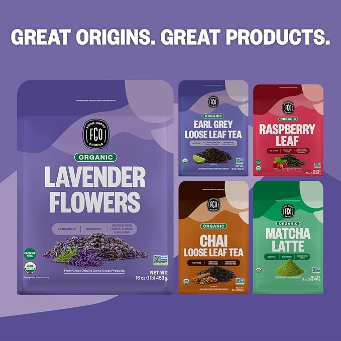 FGO Organic Dried Lavender Flowers, Extra Grade Dried Buds, Imported From France for Culinary or Sachet Bags, 16oz Bulk, Packaging May Vary (Pack of 1)