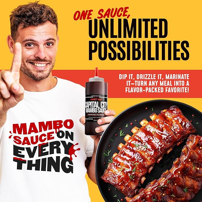 Capital City Mambo Sauce Sweet Hot, Washington DC Wing Sauces, Perfect Condiment for Wings Chicken Pork Beef Seafood Burgers Rice or Noodles, 12oz (12 pack)