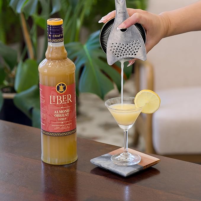 Liber & Co. Almond Orgeat Syrup - Made with California Almonds & Orange Blossom Water - Makes 50 Drinks - Essential for Authentic Mai Tais, Tiki Drinks, and Coffee (25.4 oz)