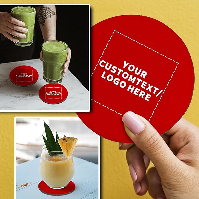 50 Round Foam Bud Coasters Pack, 4 inch - Customizable Text, Logo - PU Foam, Party Favor - Red