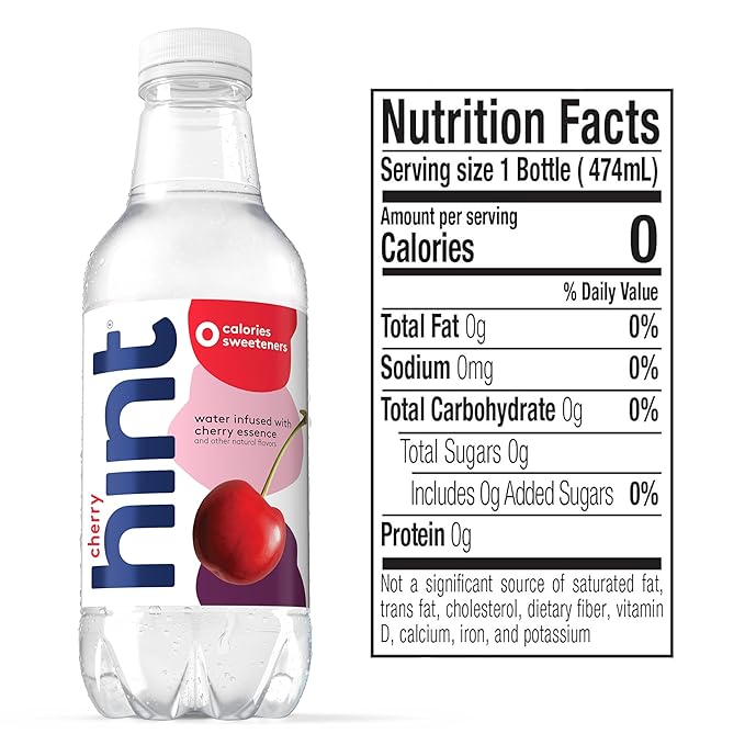 Hint Flavored Bottled Water, Cherry - Purified Water Beverages with Zero Calories, Natural Flavors, and Sugar Free - 16 Fl Oz (Pack of 12)