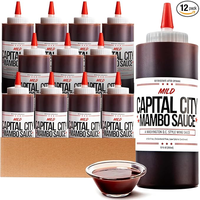Capital City Mambo Sauce Mild, Washington DC Wing Sauces, Perfect Condiment for Wings Chicken Pork Beef Seafood Burgers Rice or Noodles, 12oz (12 Pack)