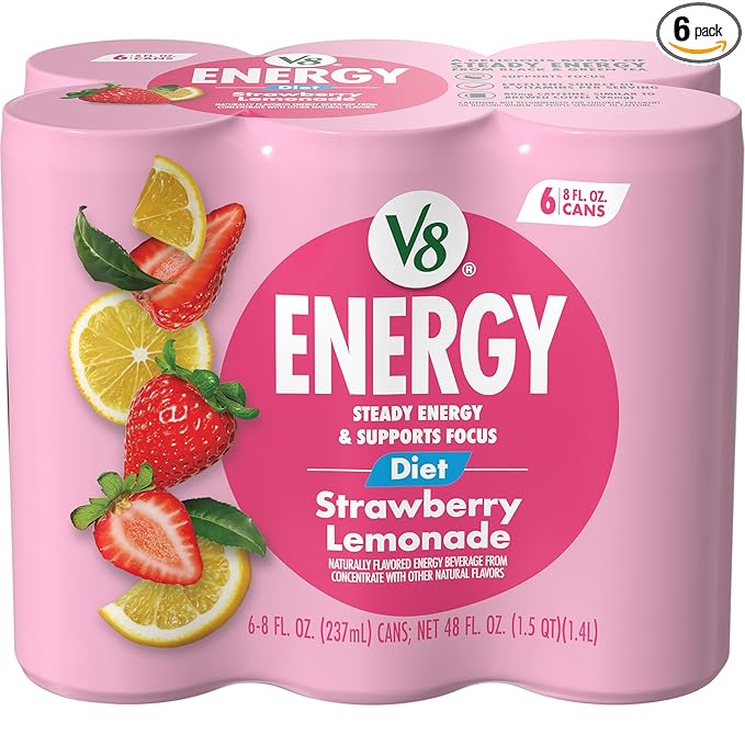 V8 Energy Diet Strawberry Lemonade Juice Energy Drink, 8 fl oz Can (6 Pack)