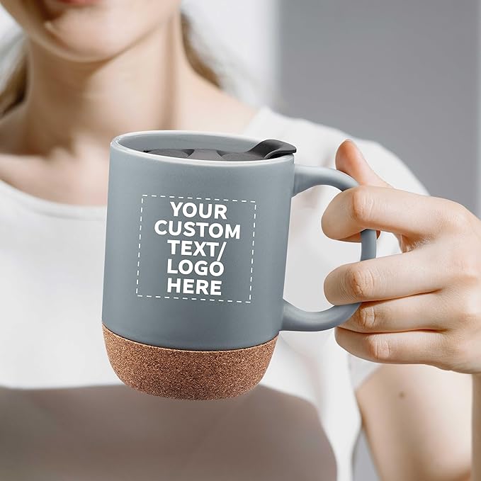 Custom Barista Ceramic Mugs with Cork Bottom 13 oz Set of 12/36/72 Personalized Bulk Pack Perfect for Coffee Tea Espresso Hot Cocoa Other Beverages - Grey