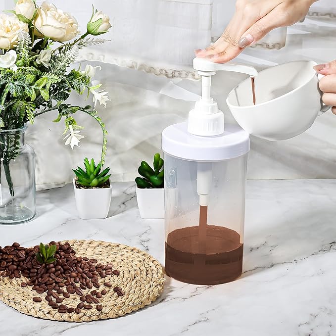 Uceoo Coffee Syrup Dispenser, Plastics Syrup Bottle with Plastic Pump, 33.8 Oz Large Capacity Circular Syrup Pump Dispensers for Coffee Bar, Simple Pump Bottle for Honey, Condiments, Salad Dressings