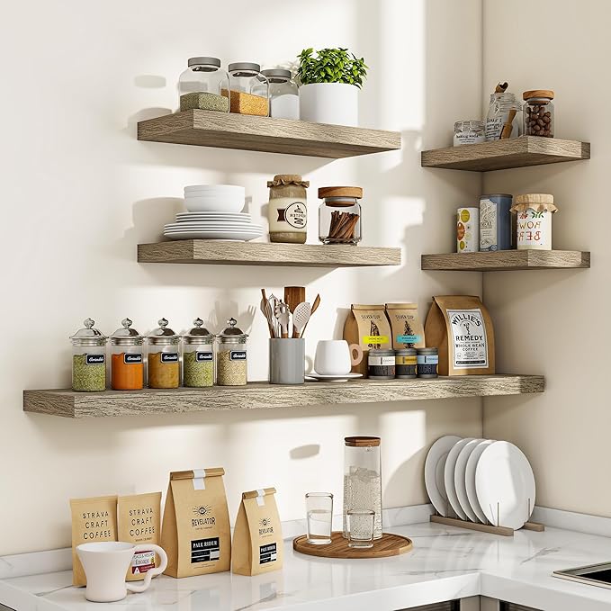 36 Inch Floating Shelves, 3D Textured Wood Grain, 36"x9.25"x1.5" Inch Deep Floating Shelves for Wall, Wooden Shelves for Bathroom, Bedroom, Living Room, Vintage Gray Oak, 2 Pieces