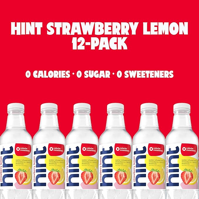 Hint Fruit-Infused Bottled Water, Strawberry Lemon - Sugar Free Flavored Water with Zero Calories, Natural Fruit Essences, and No Artificial Sweeteners - 16 Fl Oz (Pack of 12)