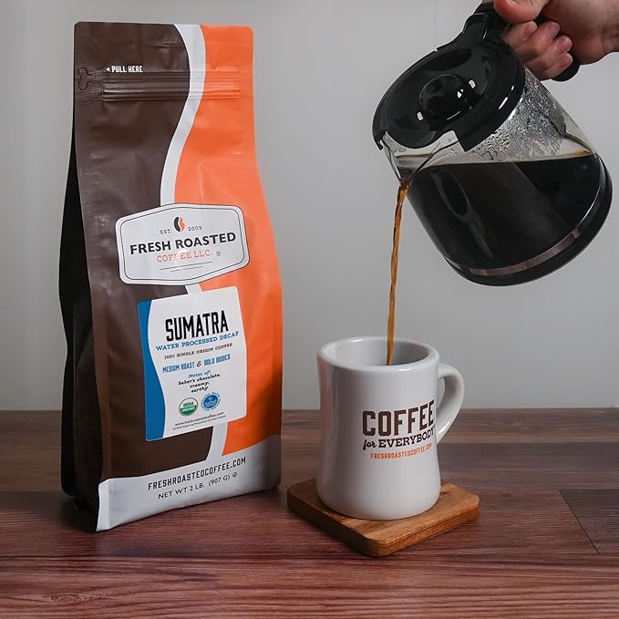 Fresh Roasted Coffee, Organic Sumatra Water-Processed Decaf | 100% Single Origin, USDA Organic, Kosher | Medium Roast 2 lb (32 oz) Whole Bean