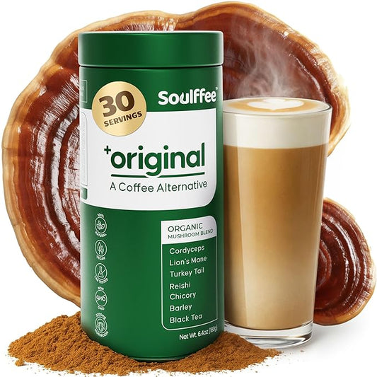 Mushroom Coffee Alternative with Chicory, Roasted Barley, Lion’s Mane, Cordyceps, Turkey Tail, Reishi, with 2200mg Functional Mushrooms, Vegan, Focus and Calm, 30 Servings