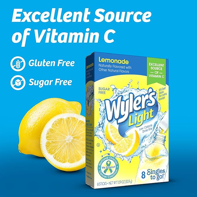 Wyler's Light Singles Water Drink Mix To Go Powder Packets, Lemonade, 8 Count
