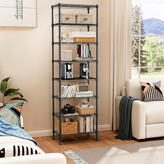 M MZG 8 Tier 2000 lbs Storage Rack Metal Wire Shelving Unit, Storage Standing Shelf Organizer for Laundry Bathroom Kitchen Pantry Closet Garage Basement Utility Room, Black 13.8" D x 23.6" W x 79.5" H