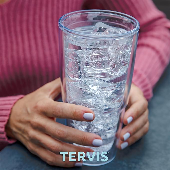 Tervis Clear & Colorful Tabletop Made in USA Double Walled Insulated Tumbler Travel Cup Keeps Drinks Cold & Hot, 24oz - 2pk, Red
