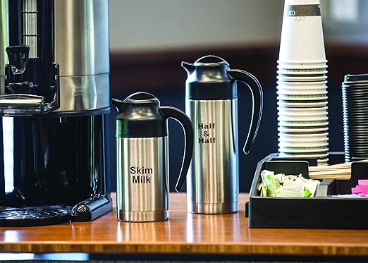 Service Ideas S2SN100HHET Steelvac Creamer Carafe,"Half & Half" Etched, Stainless Vacuum Insulated, 1 Liter (33.8 Ounces), Dishwasher safe, NSF listed, Brushed finish