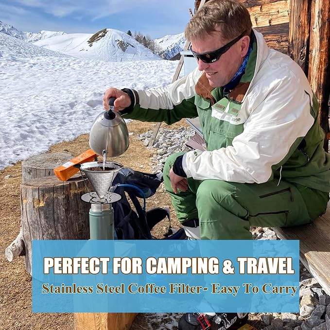 Gocoffun Pour Over Coffee Dripper, Reusable Cone Coffee Filter 1-4 cup, Stainless Steel Portable Coffee Filters Coffee Maker with Cleaning Brush for Home Office Travel Camping