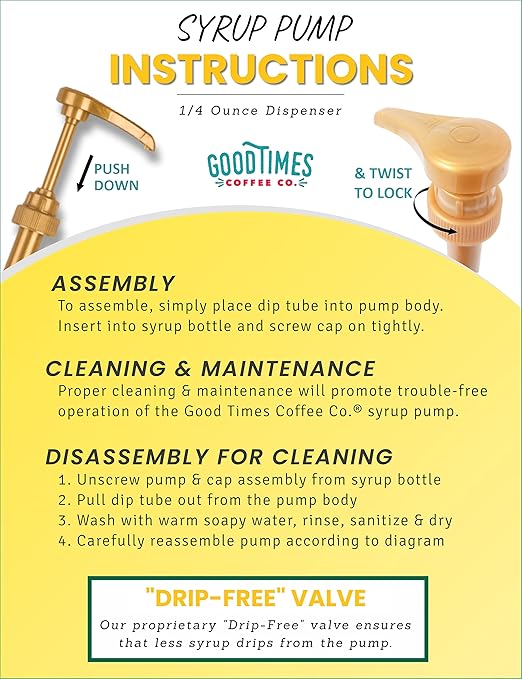 Gold Coffee Syrup Pump for 750 ml Bottles (Pack of 4) Fits Upouria, Torani, Davinci, Jordans Skinny Syrups, and (Monin 1 Liter Plastic Bottles Only)