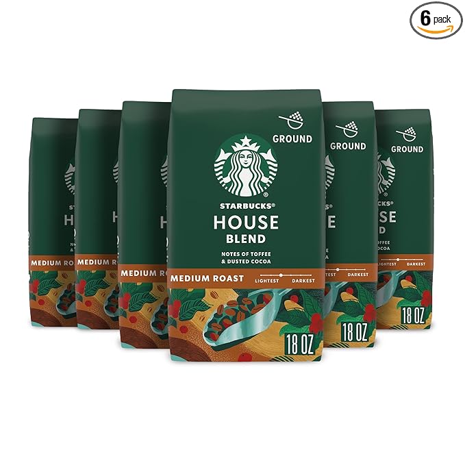 Starbucks Ground Coffee, Medium Roast Hot or Iced Coffee, House Blend, Six 18 oz Bags