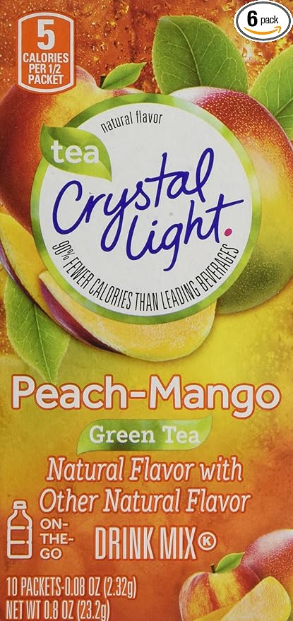 Crystal Light Green Tea Peach Mango Drink Mix On The Go 10-0.08 oz packets (6 Pack)