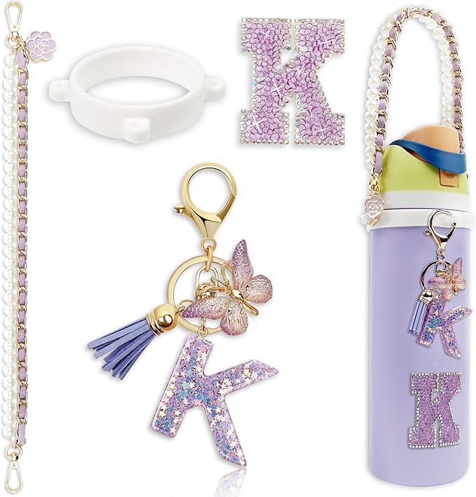 Letter Handle Strap Accessories with Cute Initial Charm Compatible with Owala Water Bottle 24oz 32oz 40oz Owala Kids