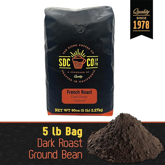 San Diego Coffee French Roast, Dark Roast, Ground Coffee, 5-Pound Bag Café molido tostado