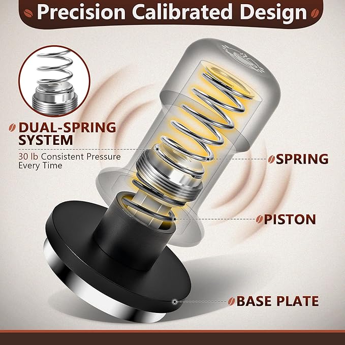 Espresso Tamper 53mm – Fits 54mm Breville Sage Portafilter – Compatible With Barista Express, Bambino Plus, Barista Pro, Infuser – Spring Loaded Calibrated Self Leveling Coffee Tamper Tool