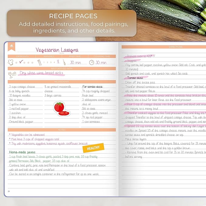 Clever Fox Recipe Book – Make Your Own Family Cookbook – Blank Recipe Notebook Organizer – Empty Cooking Journal to Write In Recipes – Large Size, 8.5”x11.2”, Hardcover, Lavender