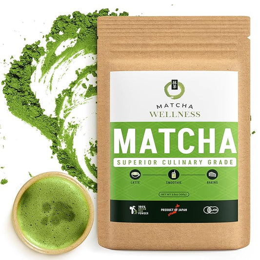 Matcha Wellness Superior Culinary Grade Organic Matcha Powder – 3.5oz Authentic Japanese Green Tea Powder from Kyoto – Perfect for Matcha Lattes, No Additives, Unsweetened