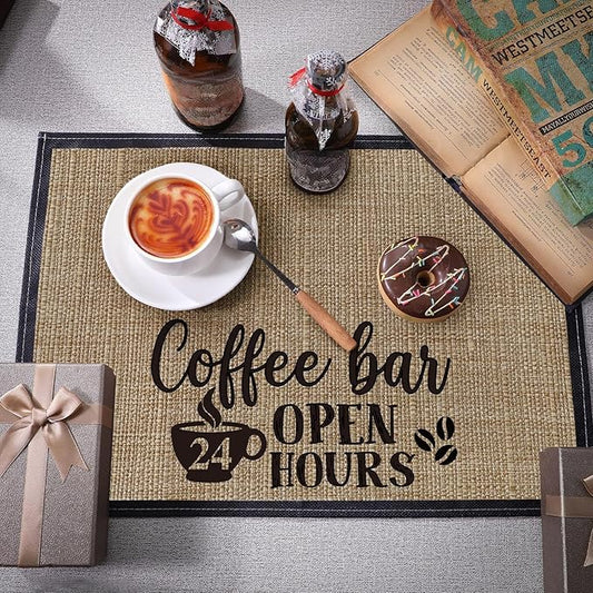2 Pieces Coffee Bar Mat, 20 x 14 Inch Burlap Placemat With Fabric Backing, Bar Accessories Decor for Machine and Station (Fresh Style)