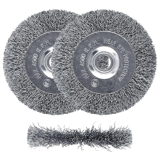 2Pcs 4 Inch Wire Wheel for Bench Grinder - ZORUNNA High-Quality Wire Brush, Fits 1/2" and 5/8" Arbor, Efficiently Polish Rust from Assorted Car Parts.