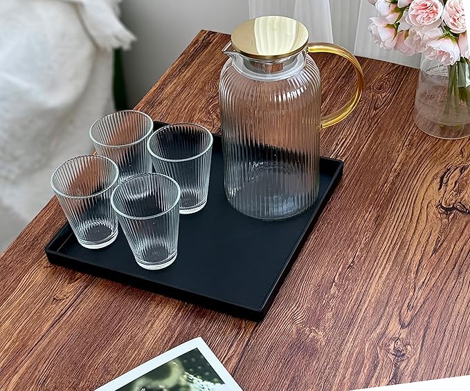 Black Square Tray 11 Inch - 3 Pack Organizer Decorative Tray for Bathroom Vanity, Coffee Table, Dresser & Kitchen Countertop - Black Catch-All Tray for Home Decor, Jewelry, Makeup & Snacks