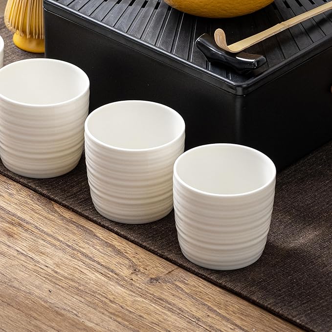 TEANAGOO Japanese Tea Cup, 7.1 Oz / 210 ml, Pure White, 4 Pcs/Box, Asian Tea Cup, Microwave & Dishwasher Safe