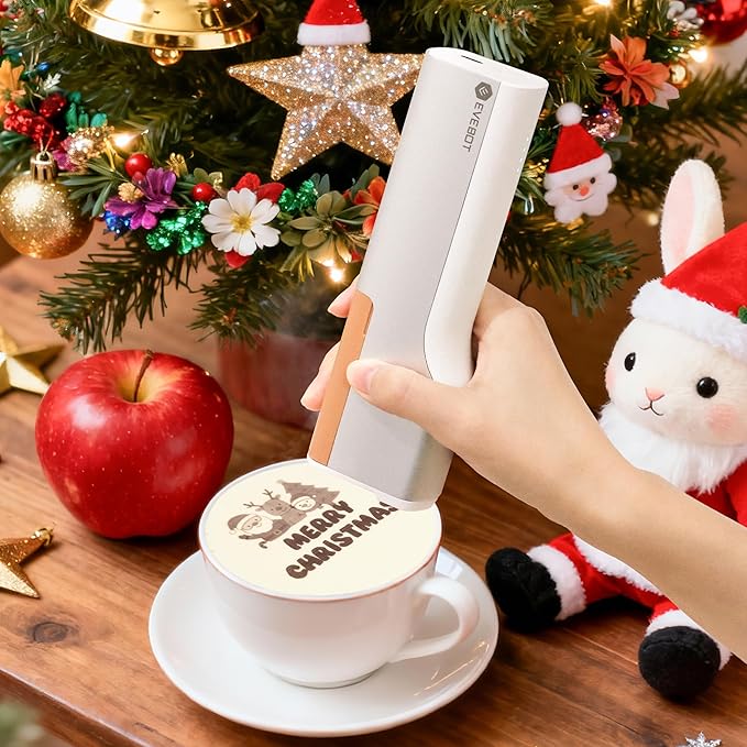 EVEBOT Handheld Food PrintPen Portable Mini Coffee Printer Latte Art Macaron Cookie DIY Design, Bluetooth 4.2-1PCS Black Color