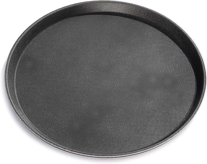 New Star Foodservice Non-Slip Tray, Plastic, Rubber Lined, Round (Black, 14-Inch)