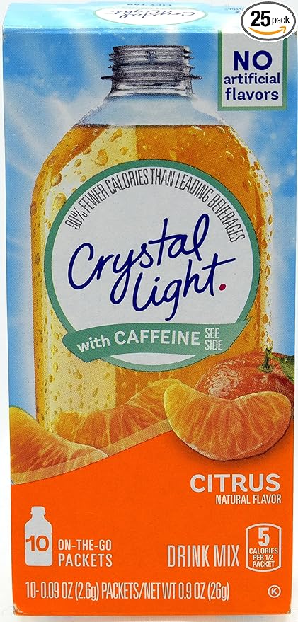Crystal Light On The Go Citrus With Caffeine Drink Mix, 10-Packet Box (Pack of 25)
