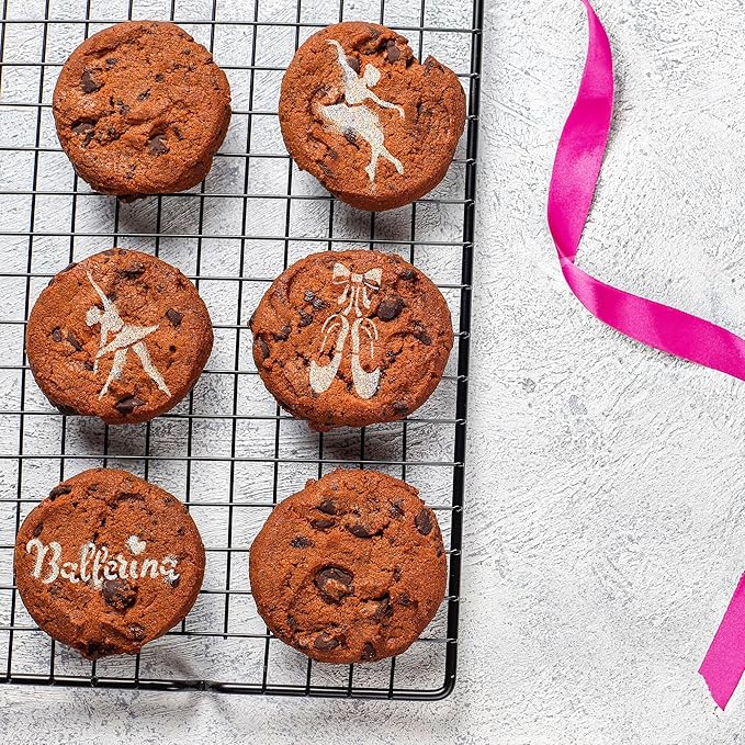 NAKLEO Coffee Stencils and Cookies Decoration 14Pcs 2.8”x2.8” and 4.3”x4.3”, Reusable Plastic Baking Templates, Ballerinas Dancers Ballet, Barista DIY Art Craft, Capuccino Latte Chocolate Cake Biscuit