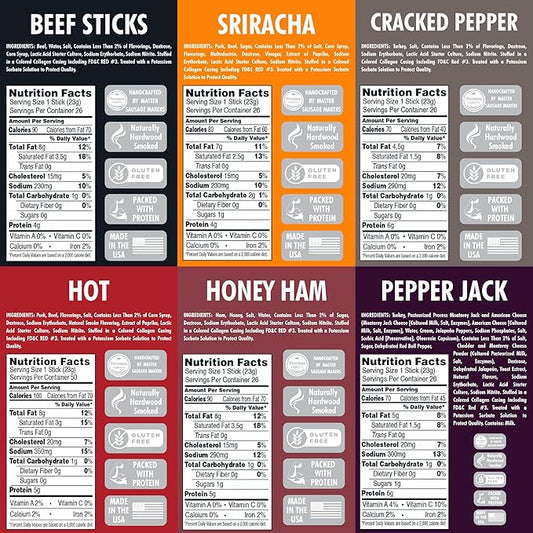 Jerky.com Jerky Gift Basket for Men | 30 Piece Meat Sticks Sampler with Beef Sticks, Pork, Ham, Sriracha, Turkey | High Protein, Low Carb, Keto Friendly Beef Jerky Snack Pack | Gifts for Men