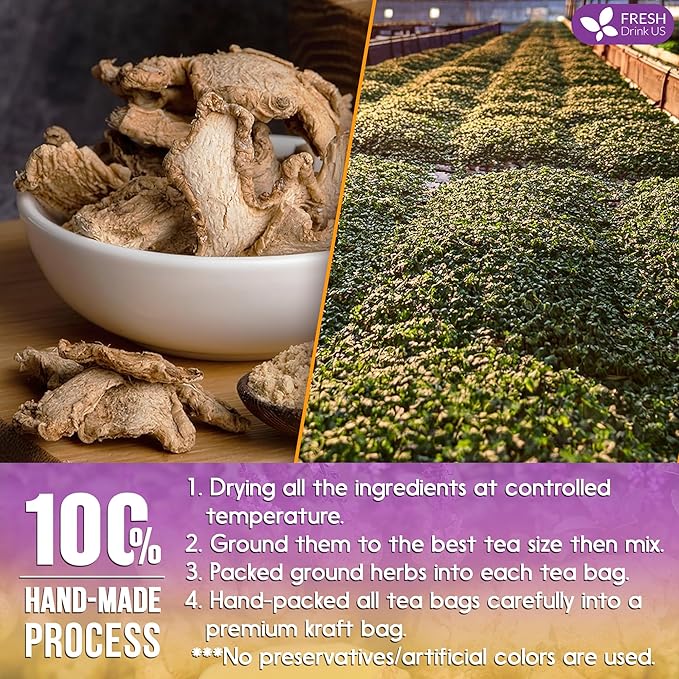 FreshDrinkUS, Premium 35 Ginger Tulsi Tea Bags, 100% Natural, Hand-made Blend of Ginger and Tulsi Holy Basil Leaves, Eco-conscious Tea Bags. Herbal Tea. No Sugar, No Caffeine, Vegan.