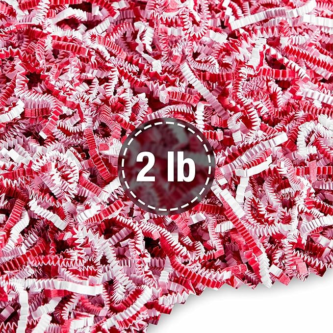 FRILLZ by DECOfill™ Crinkle Cut Paper Shred Filler for Baskets, Gifts, Packing and Protecting your Christmas, Holiday, Wedding, Valentines Day and other events (2 pound, Red and White)