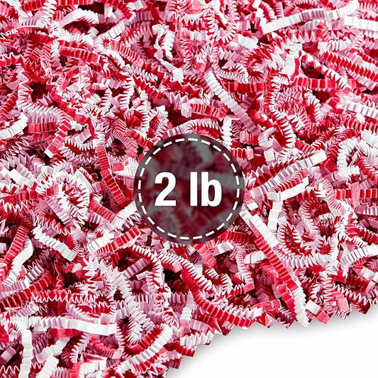 FRILLZ by DECOfill™ Crinkle Cut Paper Shred Filler for Baskets, Gifts, Packing and Protecting your Christmas, Holiday, Wedding, Valentines Day and other events (2 pound, Red and White)
