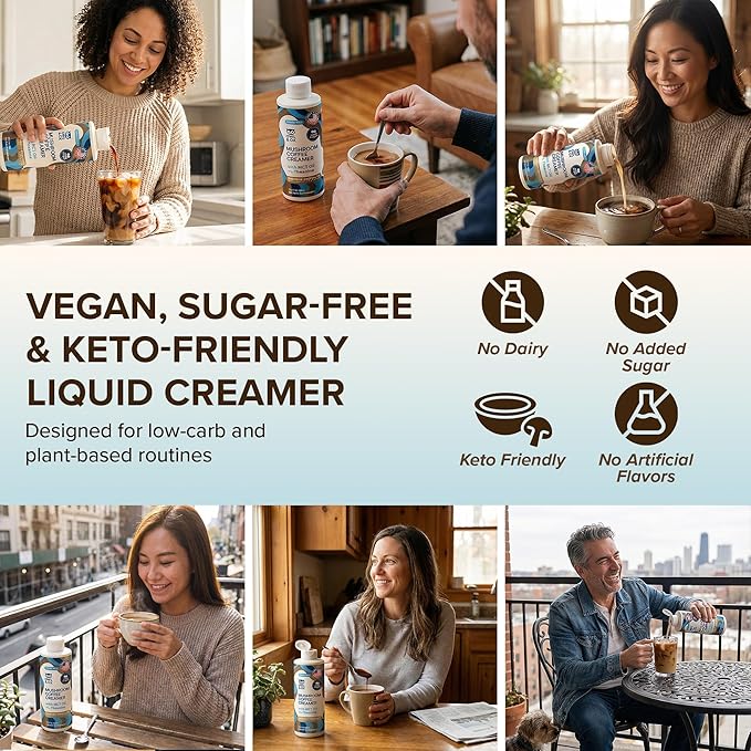 Mushroom Coffee Creamer with MCT Oil Blend & L-Theanine | MCT Coffee Creamer, Keto Coffee Creamer, Dairy Free, Sugar Free, Vegan, Plant Based, Hazelnut Chocolate Flavor, 30 Servings | Made in USA